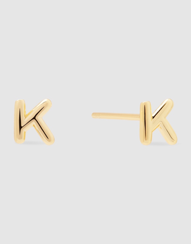 Wanderlust + Co - Alphabet Bubble Gold Stud Earrings - Letter K
