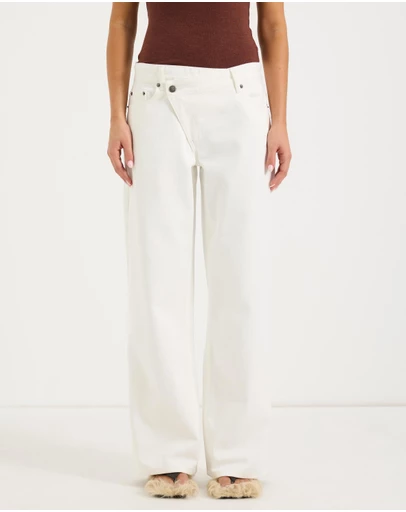 Calli - Rue Crossover Waist Band Mid Rise Wide Leg Jeans