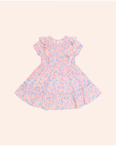 Huxbaby - Vintage Floral Shirred Short Sleeve Dress - Babies-Teens