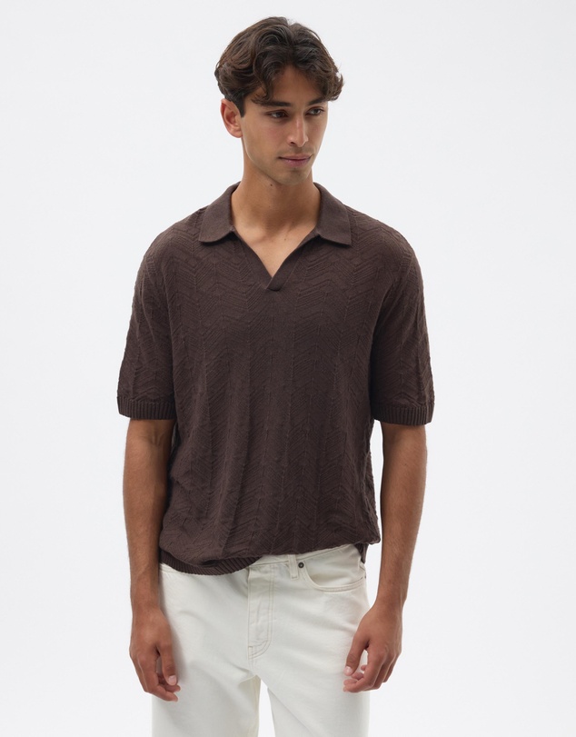 AERE - Resort Linen Blend Textured Polo