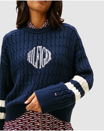 Tommy Hilfiger - Logo Embroidery Relaxed Cable Knit Jumper