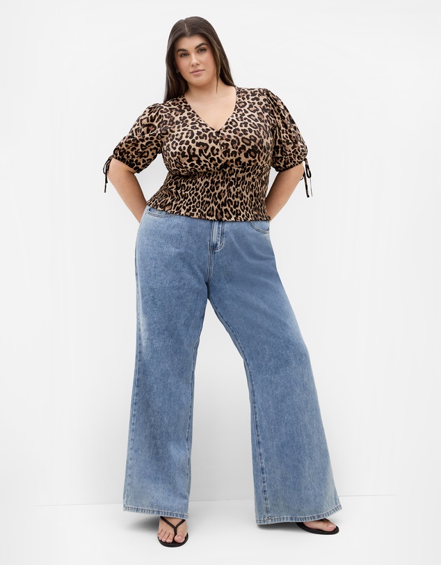 City Chic - Frankie Leopard Print Shirred Top