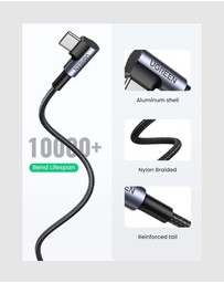 Ugreen - UGREEN 90 Degree Angle USB-C Male to USB-A Male Braided Cable 1m