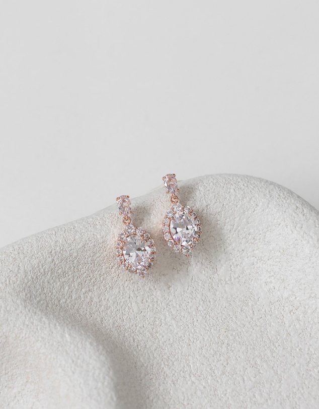 The White Collection - Anna Earrings - Classic Rose Gold Bridal Earrings