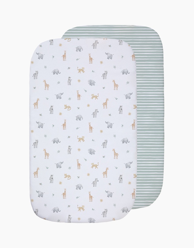 Living Textiles - 2 Pack Organic Bedside Sleeper Fitted Sheet - Roam & Roar