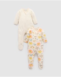 Purebaby - 2 Pack Basics Printed Zip Growsuit -Kids-Babies