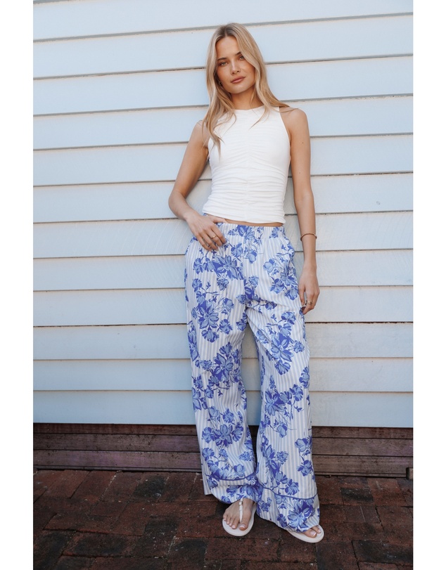 Petal & Pup - Braxton Wide Leg Cuff Pants - Paisley Blue Stripe