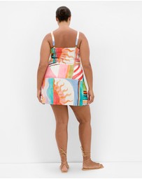 City Chic - Plus size Jess Sunlit Print Mini Dress - peachy pink