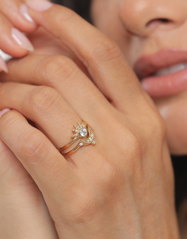 Elli Jewelry - Ring Set Zirconia Moon 925 Sterling Silver Gold-Plated