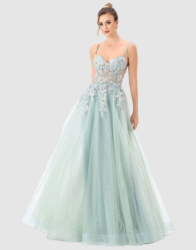 Bariano - Shonda Appliqued Tulle Ballgown