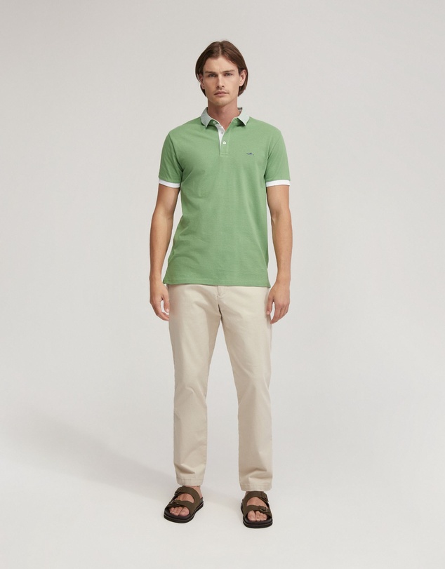 Oxford - Dylan Striped Collar Pique Polo
