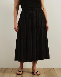 Atmos&Here Curvy - Elenora Linen Blend Tier Maxi Skirt