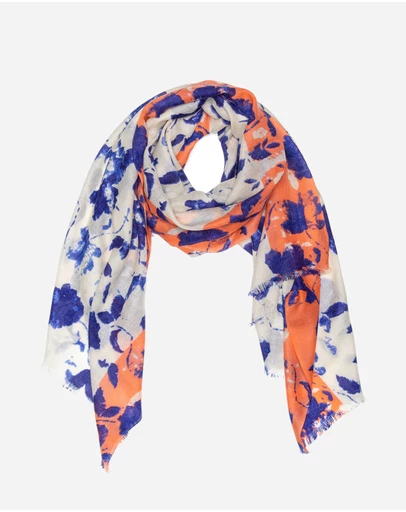 Ozwear Connection Uggs - 100% Australian Wool Print Scarf White Blue and Orange
