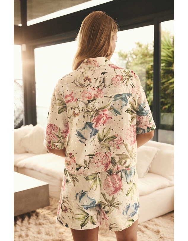 NEXT - Broderie Short Sleeve Button Down 100% Cotton Shirt