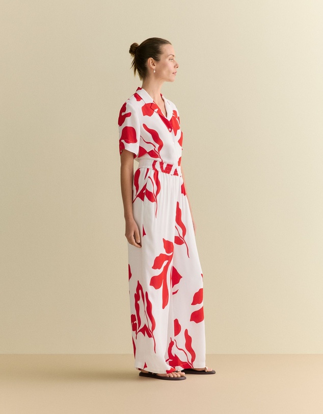Trenery - Shadow Palm Draped Pull On Pant in Ivory