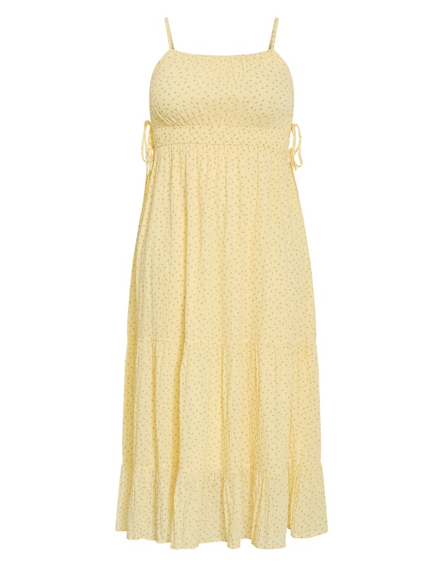 City Chic - Plus size Ditsy Print Tiered Maxi Dress - lemon