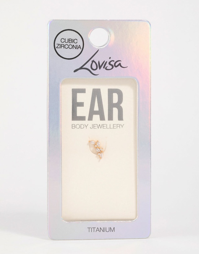 Lovisa - Gold Plated Titanium Cubic Zirconia Vine Crawler Flat Back Stud