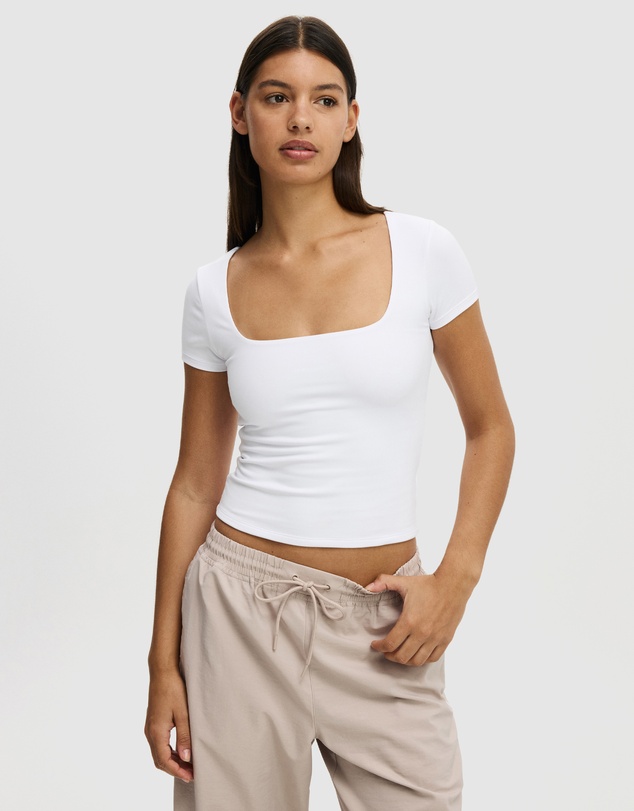 Cotton On Body Active - Ultra Soft Square Neck Fitted T-Shirt