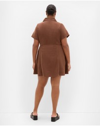 City Chic - Plus sizeLeia Short Sleeve Drill Mini Dress - chocolate