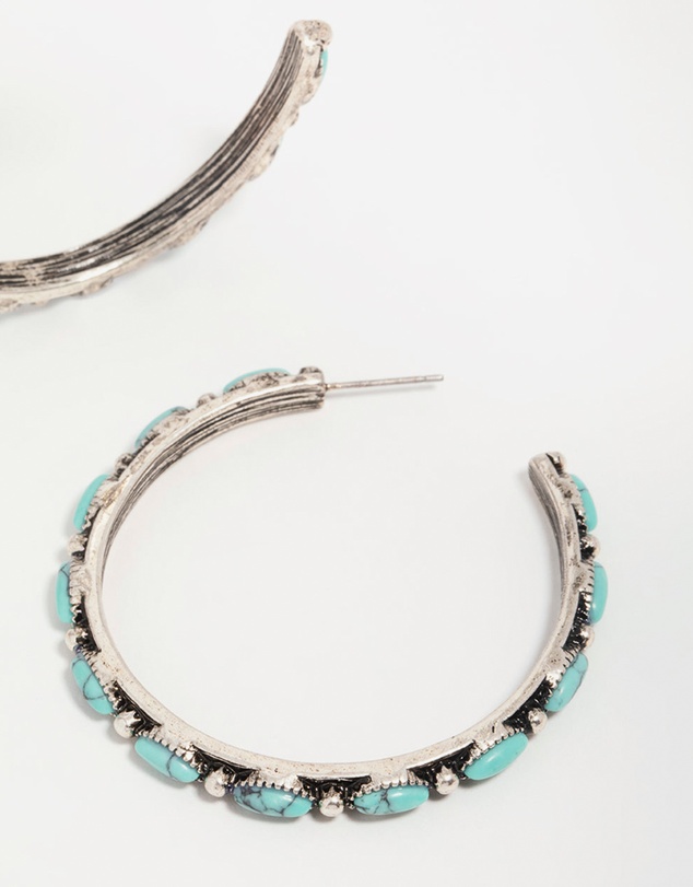 Lovisa - Antique Silver Turquoise Large Hoop Earrings