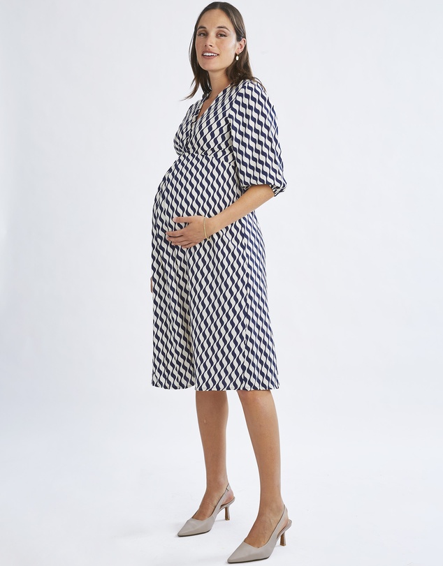 Angel Maternity - Elea Geometric Wave Work Dress with Twist Front