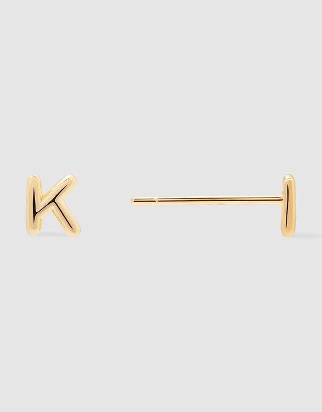 Wanderlust + Co - Alphabet Bubble Gold Stud Earrings - Letter K