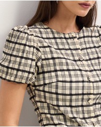 The Fated - Adela Check Puff Sleeve Top