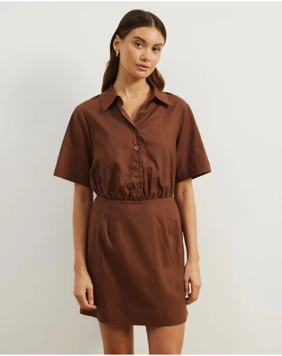 Atmos&Here - Remi Linen Blend Mini Shirt Dress