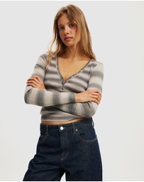 Cotton On - Rib Knit Henley Long Sleeve Top