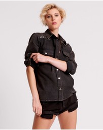 ONE TEASPOON - Black Hand Embellished Denim Western Shirt