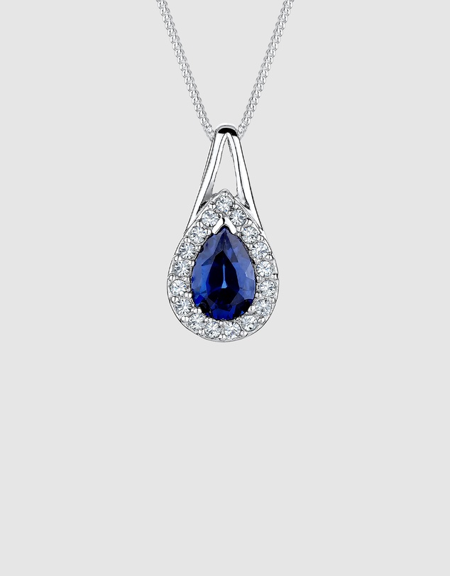 Elli Jewelry - Necklace Sapphire Drop 925 Sterling Silver