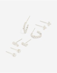 Lovisa - Waterproof Stainless Steel Diamante Stacking Earrings 4-Pack