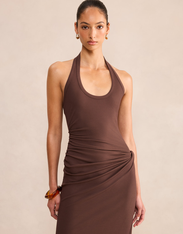 Forever New - Noa Halter Neck Draped Ribbed Midi Dress