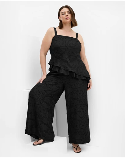 City Chic - Plus size Daniela Jacquard Lined Wide Leg Pant - black