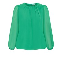 City Chic - Plus size Kelly Sheer Sleeve Top - kelly green