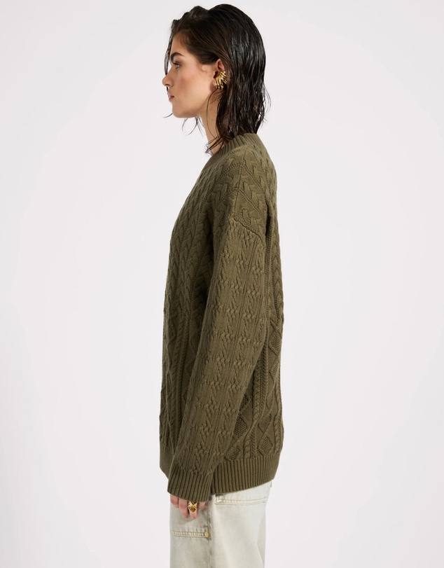 ONE TEASPOON - Mixed Cable Cotton Knit Sweater - Khaki