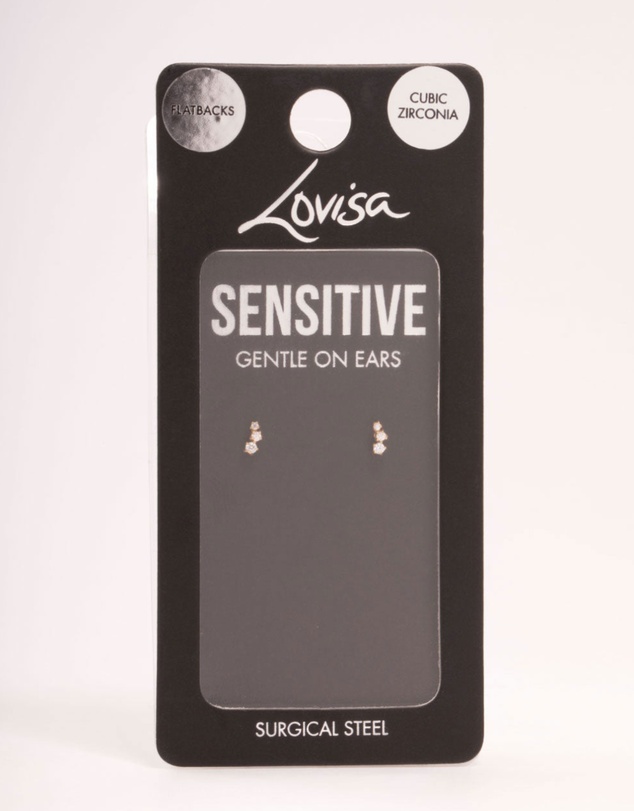 Lovisa - Gold Plated Surgical Steel Trio Cubic Zirconia Flat Backs