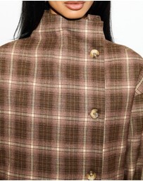 Dazie - Unspoken Funnel Neck Check Jacket