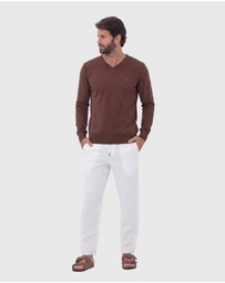 Coast Clothing - V-Neck Cotton Jumper - Chocolate