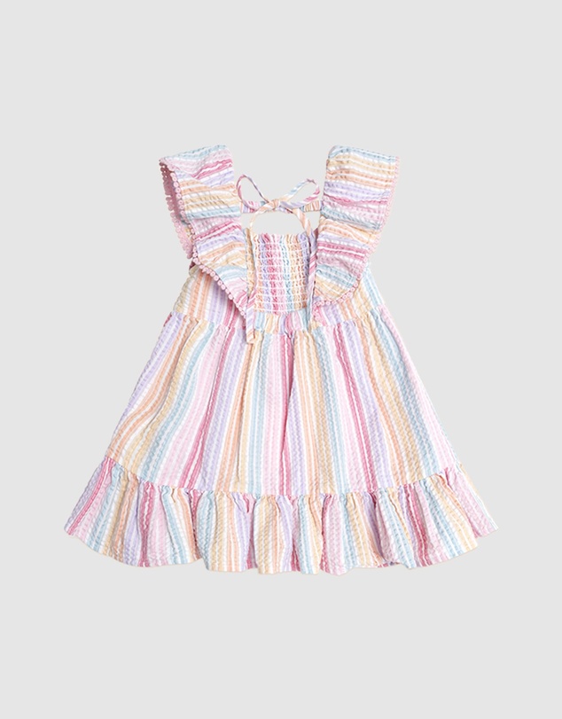 Huxbaby - Rainbow Stripe Shirred Frill Dress - Babies-Teens