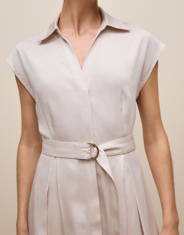 Trenery - Soft Pleat Belted Dress in Stone