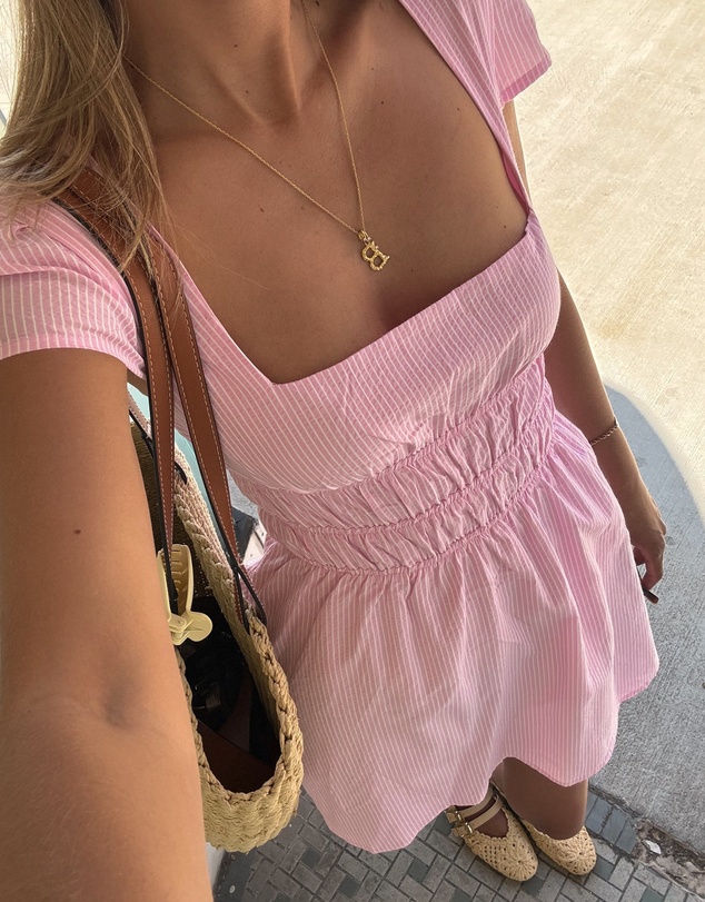 Beginning Boutique - Clairo Light Pink Stripe Cap Sleeve Mini Dress