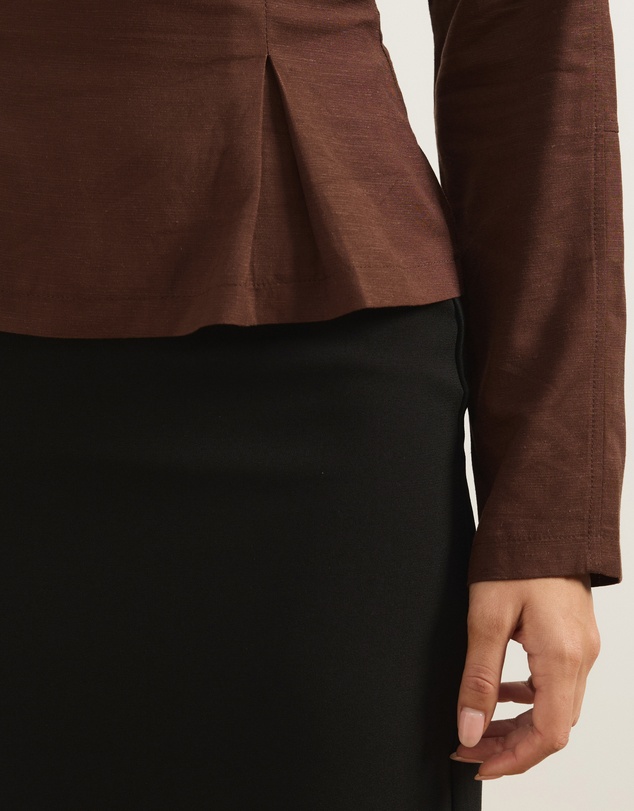 Atmos&Here - Sapna Linen Blend Long Sleeve Pintuck Blouse
