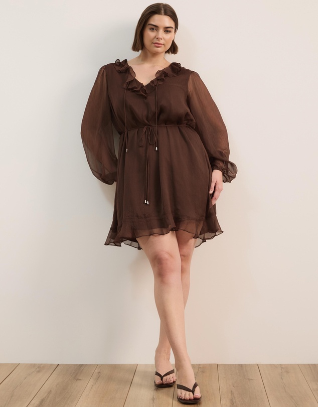 Atmos&Here Curvy - Stella Long Sleeve Mini Dress With Frill Detail