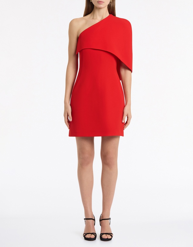 Carla Zampatti - Red Crepe One Shoulder Capelet Mini Dress