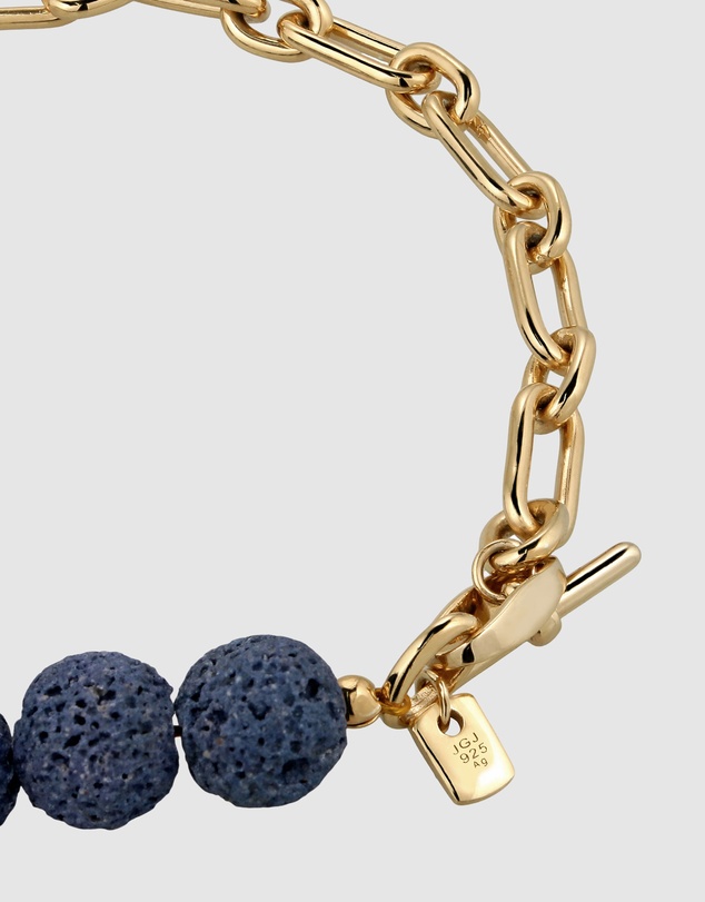 Kuzzoi - ICONIC EXCLUSIVE - Blue Lava Oval Link Chain Bracelet in Gold-Plated 925 Silver