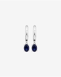 Michael Hill - Oval Cut Blue Created Sapphire Gemstone Hoop Earrings and Pendant Necklace Set in Sterling Silver