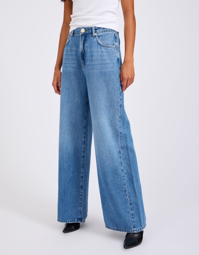 ONE TEASPOON - Love Machines Mid Waist Super Wide Leg Denim Jeans - Bright Blue