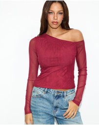 Dazie - Alina Asymmetrical Mesh Top