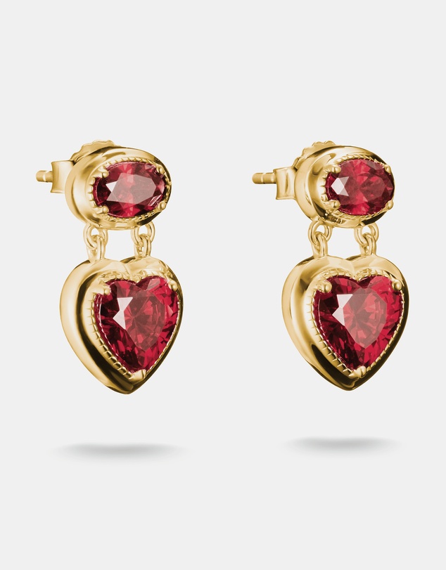 THOMAS SABO - THOMAS SABO Stud Earrings with Red Heart Stones Gold